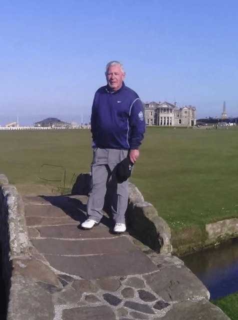 Eddie Lindsay on the Swilcan Bridge at St Andrews