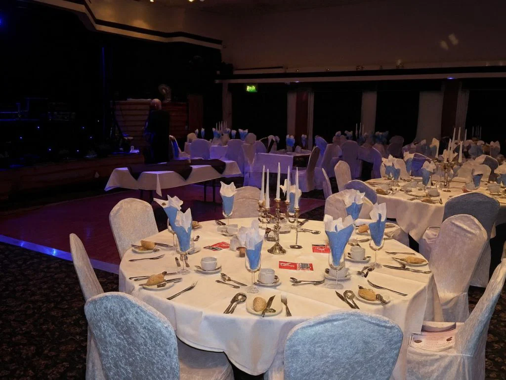 Tables laid for the Manchester & District NARPO Annual Dinner Dance at Hough End