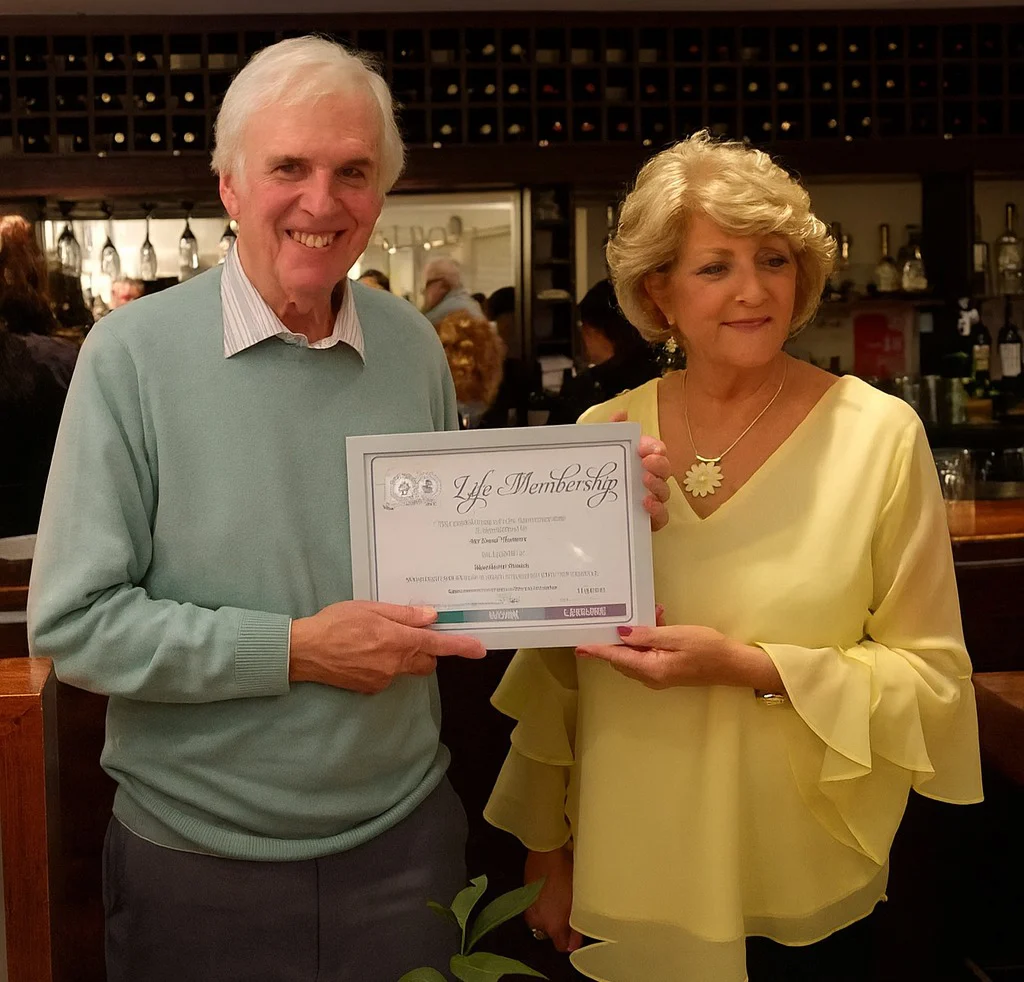 David Thornton receiving his Life Membership Certificate from Branch Chair Sandie Wilde